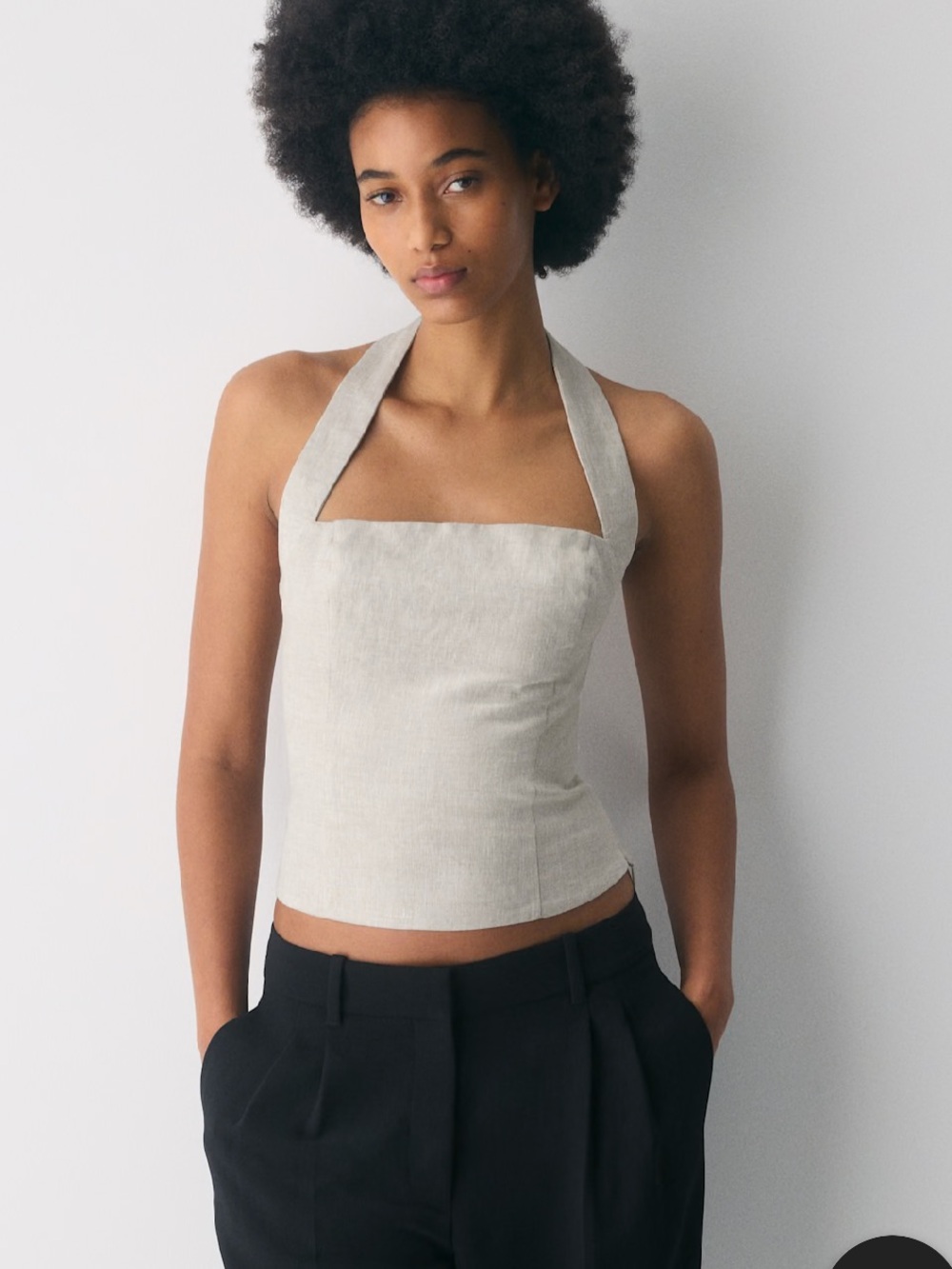 Whisper Linen Halter Top in Undyed Ecru (Tan)
